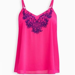 Torrid Pink Camisole with Navy Embroidery